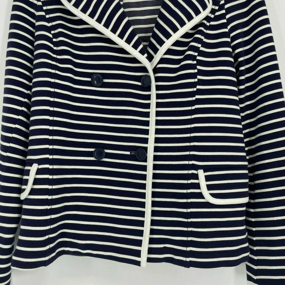 Anthropologie Coat Women’s Sz M Blue White Stripe Shell 4 Button Single Breasted - Picture 5 of 9